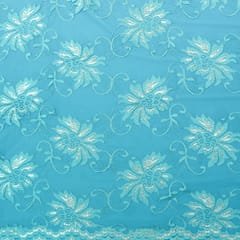 Powder Blue Floral Chantility Net Fabric