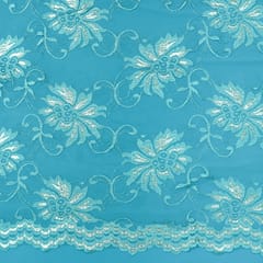 Powder Blue Floral Chantility Net Fabric