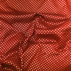 Currant Red Brocade Gold Zari Booti Paudi Embrodiery Fabric