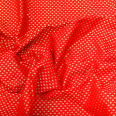 Scarlet Red Brocade Gold Zari Booti Paudi Embrodiery Fabric