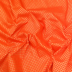 Fire Orange Brocade Gold Zari Booti Paudi Embrodiery Fabric