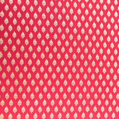 Hot Pink Brocade Gold Zari Booti Paudi Embrodiery Fabric