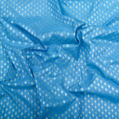 Artic Blue Brocade Gold Zari Booti Paudi Embrodiery Fabric