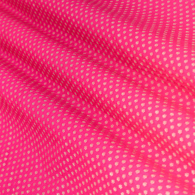 Deep Pink Brocade Gold Zari Booti Paudi Embrodiery Fabric