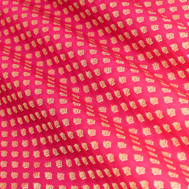 Crimson Pink Brocade Gold Zari Booti Paudi Embrodiery Fabric