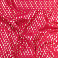 Crimson Pink Brocade Gold Zari Booti Paudi Embrodiery Fabric