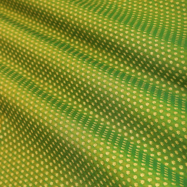 Juniper Green Brocade Gold Zari Booti Paudi Embrodiery Fabric