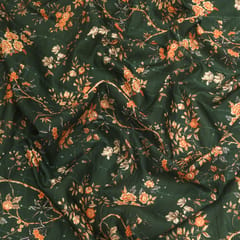 Bottle Green Muslin Digital Floral Print Sequins Embroidery Fabric