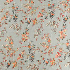 Grey Muslin Digital Floral Print Sequins Embroidery Fabric