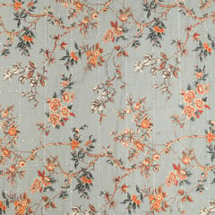 Grey Muslin Digital Floral Print Sequins Embroidery Fabric
