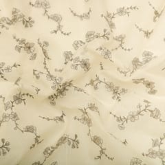 Off White Kota Floral Print Thread Embroidery Fabric