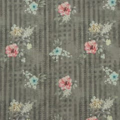 Mulmul dust Grey Overlay Floral Print Embroidery Fabric