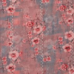 Mulmul Bublegum Pink Overlay Floral Print Embroidery Fabric