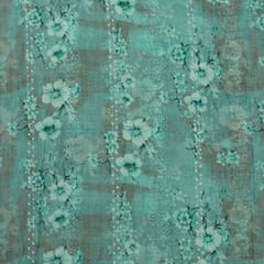 Mulmul Caribbean Green Overlay Floral Print Embroidery Fabric