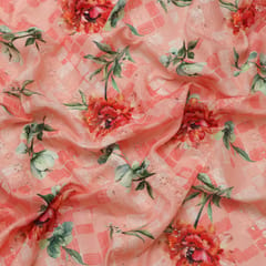 Mulmul Rosepetal Pink Overlay Floral Print Embroidery Fabric