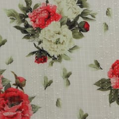 Mulmul Natural White Overlay Floral Print Embroidery Fabric