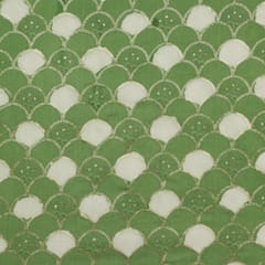 India Green Cotton Batik Print Sequins Threadwork Embroidery Fabric