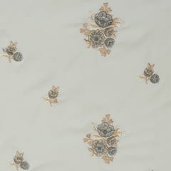 Pearl White Cotton Floral Thread Embroidery Fabric