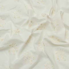 Snow White Cotton Threadwork Dim Golden Sequins Embroidery Fabric