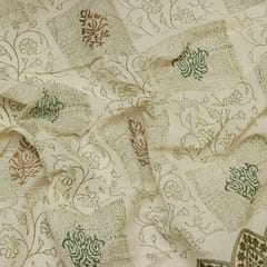 Cotton White Cotton Threadwork Dim Golden Sequins Embroidery Fabric