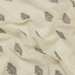 Cream Kota Floral Threadwork Check Fabric