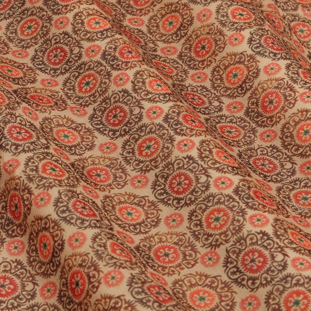 Ivory Chanderi Digital Ajrakh Print Fabric