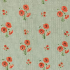 Mint Green Cotton Overlay Floral Print Embroidery Fabric