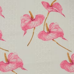 Baby Pink Cotton Overlay Floral Print Embroidery Fabric