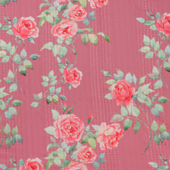 Pink Cotton Overlay Floral Print Embroidery Fabric