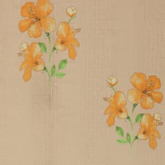 Peach Mulmul Overlay Floral Print Threadwork Embroidery Fabric