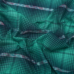 Black and Green Multi Check Print Cotton Linen Fabric
