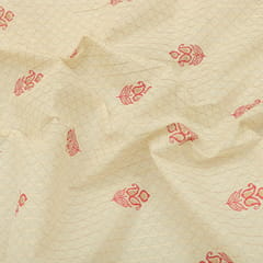 champagne Cream Motif Print Cotton Lurex Fabric