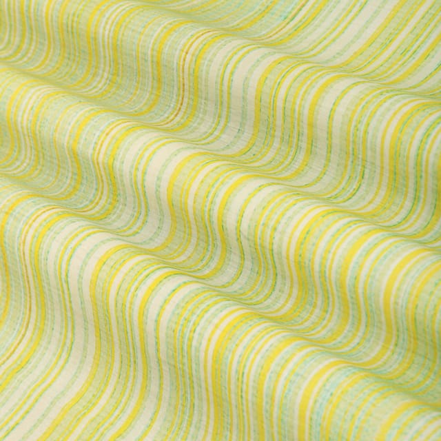 Lime Green and Yellow Stripe Print Chanderi Fabric