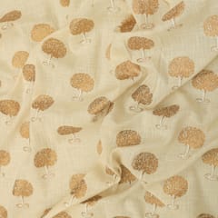 Cream and Gold Motif Foil Print Cotton Fabric