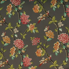 Steel Grey Floral Print Cotton Fabric