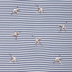Steel Blue and White Stripe Motif Print Cotton Fabric