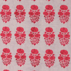 Hot Pink Motif Print Satin Tussar Fabric