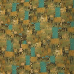 Beige and Teal Textured Print Organdy Fabric