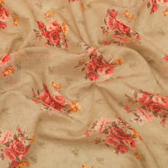 Nude Cream Floral Print Cotton Fabric