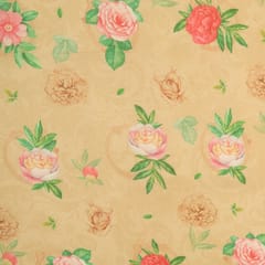 Tan Cream Floral Print Organdy Fabric