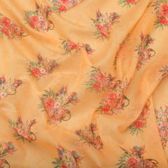 Peach Cream Floral Print Chanderi Fabric