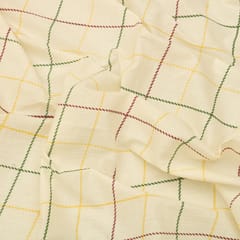 Snow-White with Multicoloured Check Print Camric Cotton Fabric