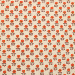 Off-White and Orange Floral Print Cotton Fabric