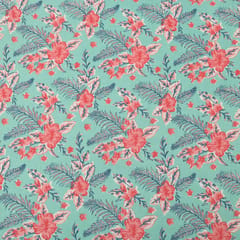 Sky Blue and Pink Floral Print Cotton Fabric