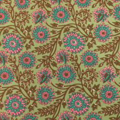 Mint Green Floral Vine Print Cotton Fabric