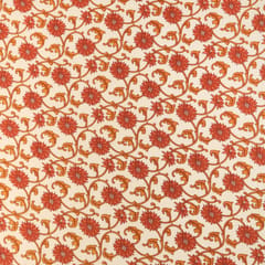 Brick Red and White Floral Vine Print Cotton Fabric