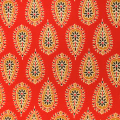 Crimson Red and Mustard Motif Print Cotton Fabric