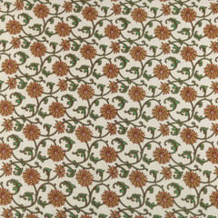 Pearl White Floral Vine Print Cotton Fabric