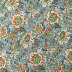 Ash Grey Floral Vine Print Cotton Fabric