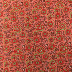 Peach and Red Floral Vine Print Cotton Fabric